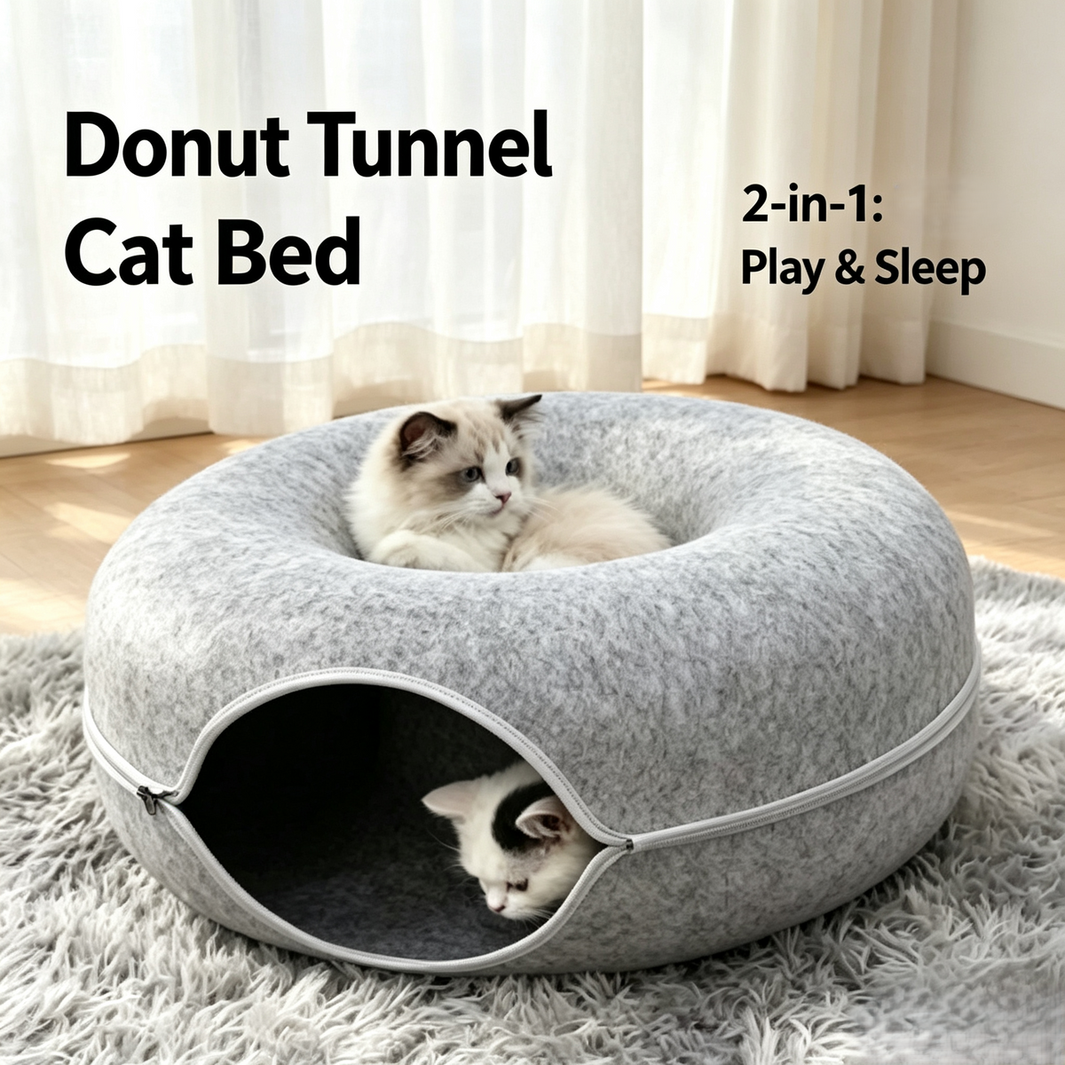 Donut Tunnel Cat Bed 2‑in‑1 Play & Sleep Cat Cave